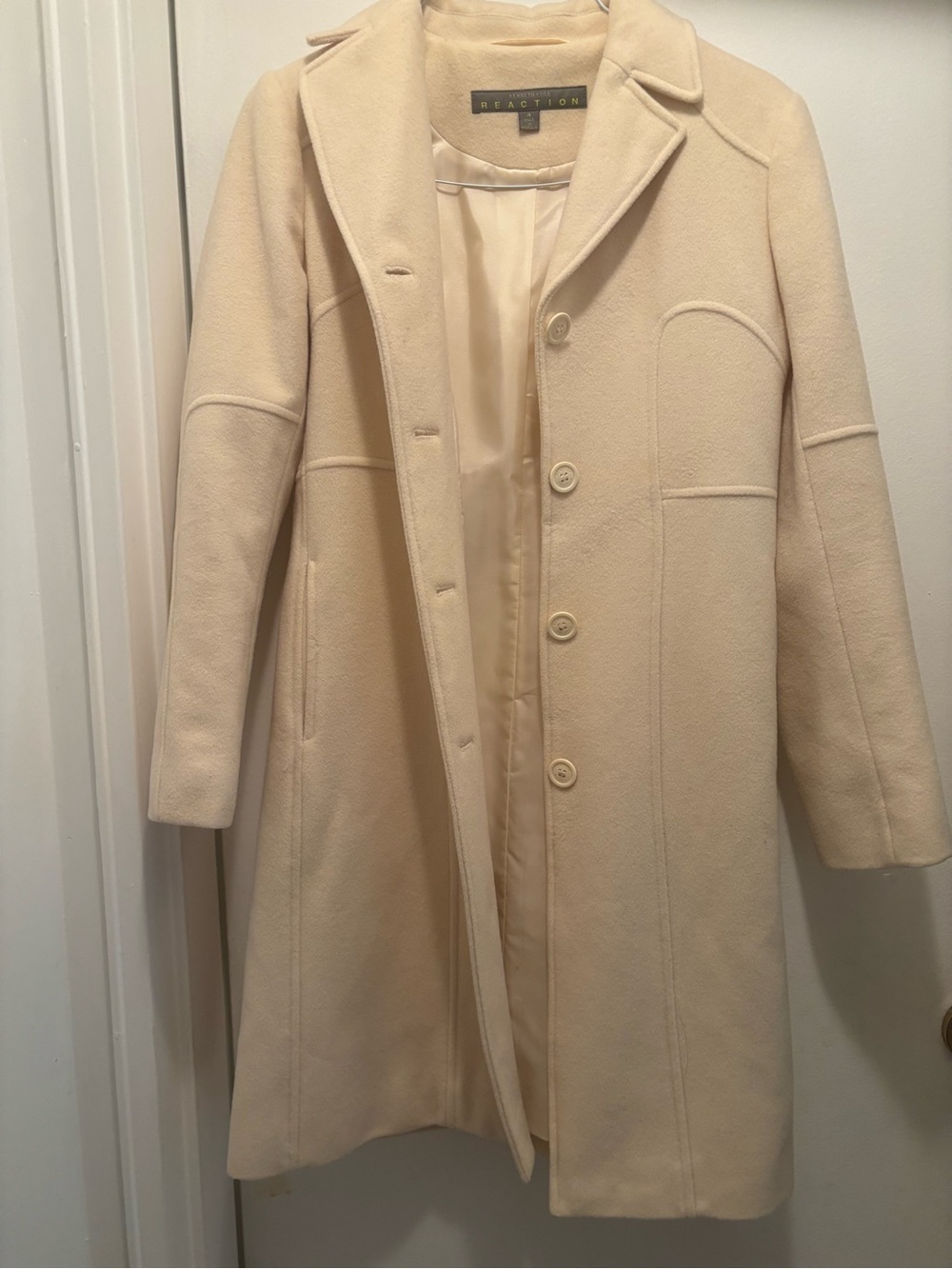 Kenneth Cole Reaction Women's Cream Long Sleeve Wool Coat